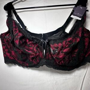 Cacique Black and Red Lace Bra